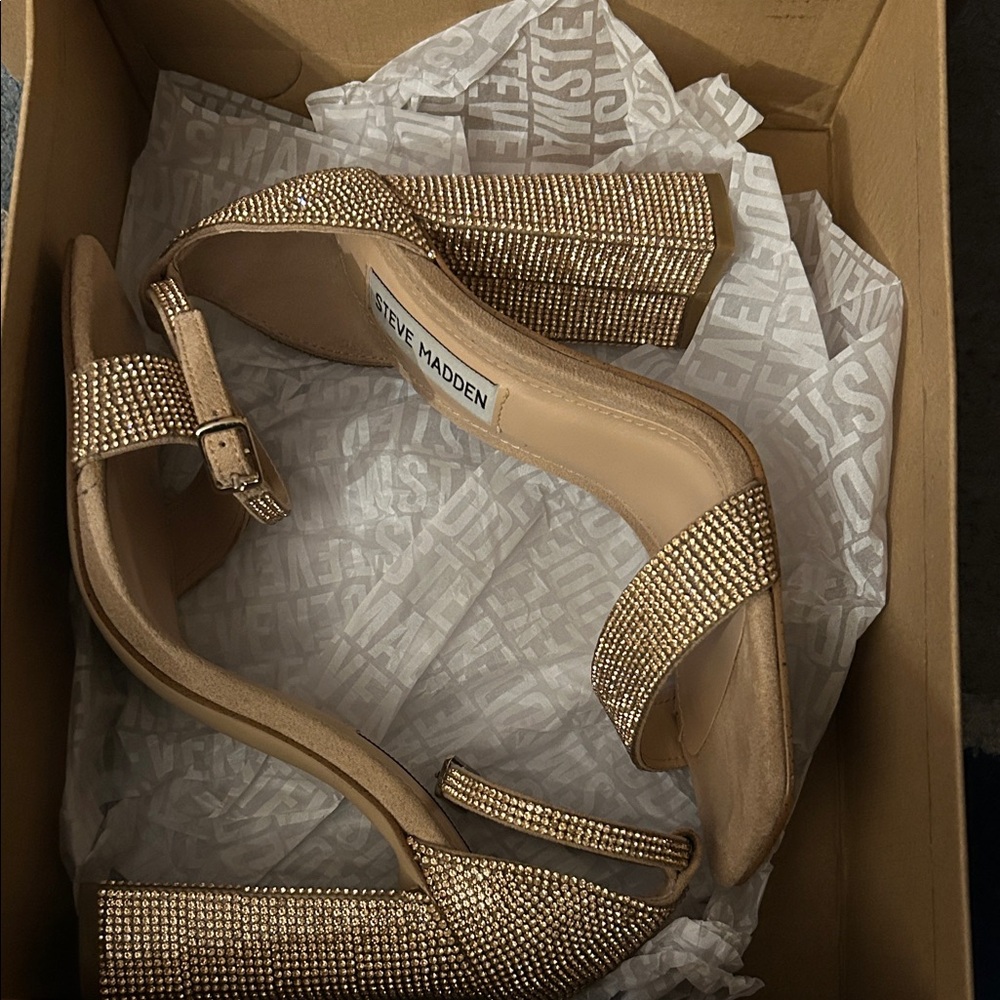 Steve Madden Gold Embellished Block Heels